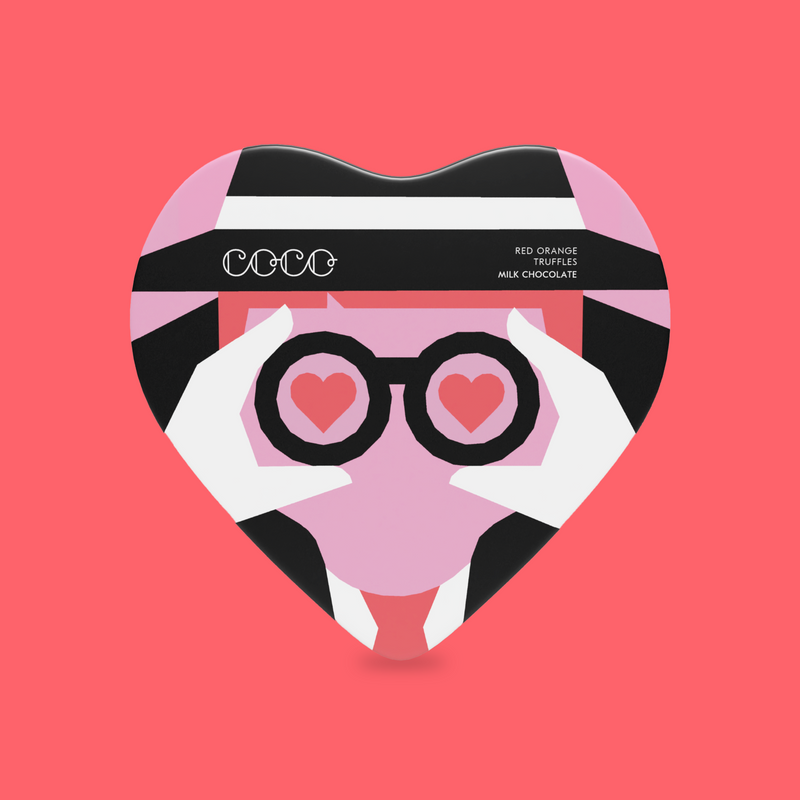 Red Orange Truffles Heart Tin // 100G
