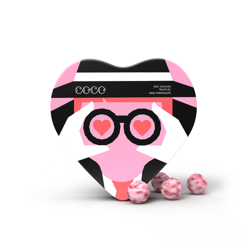 Red Orange Truffles Heart Tin // 100G