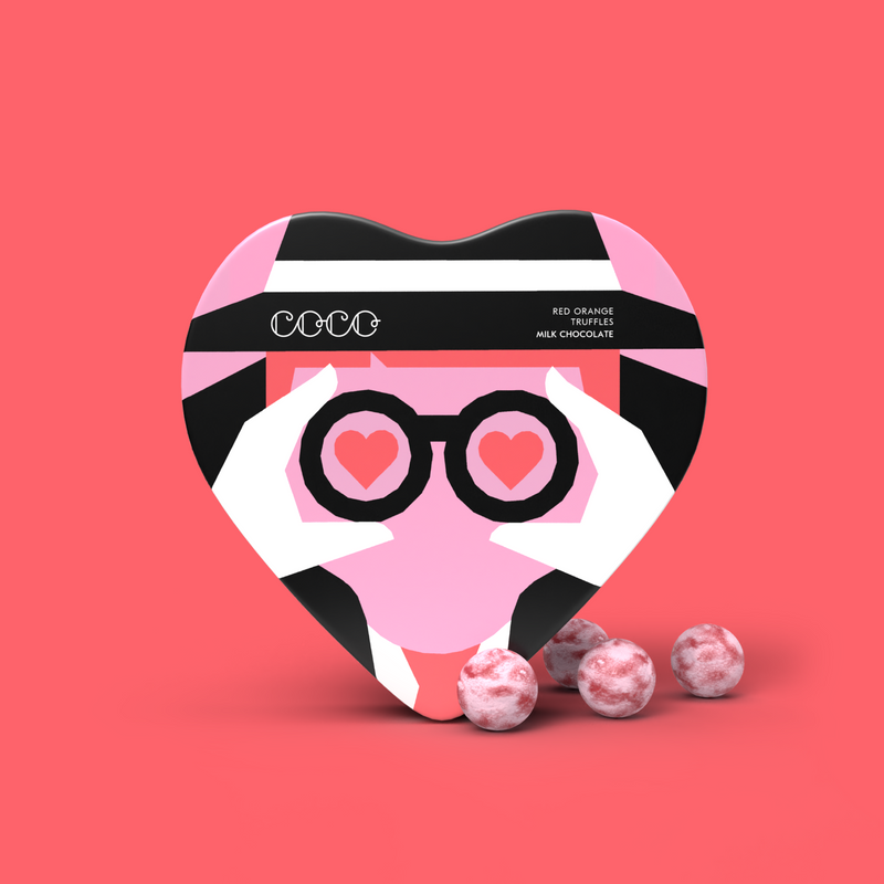Red Orange Truffles Heart Tin // 100G