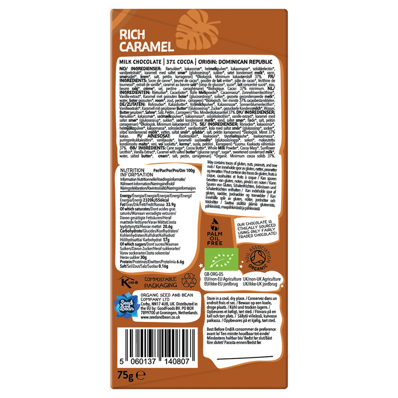Rich Caramel Milk Chocolate 75g Bar (37% Cocoa)